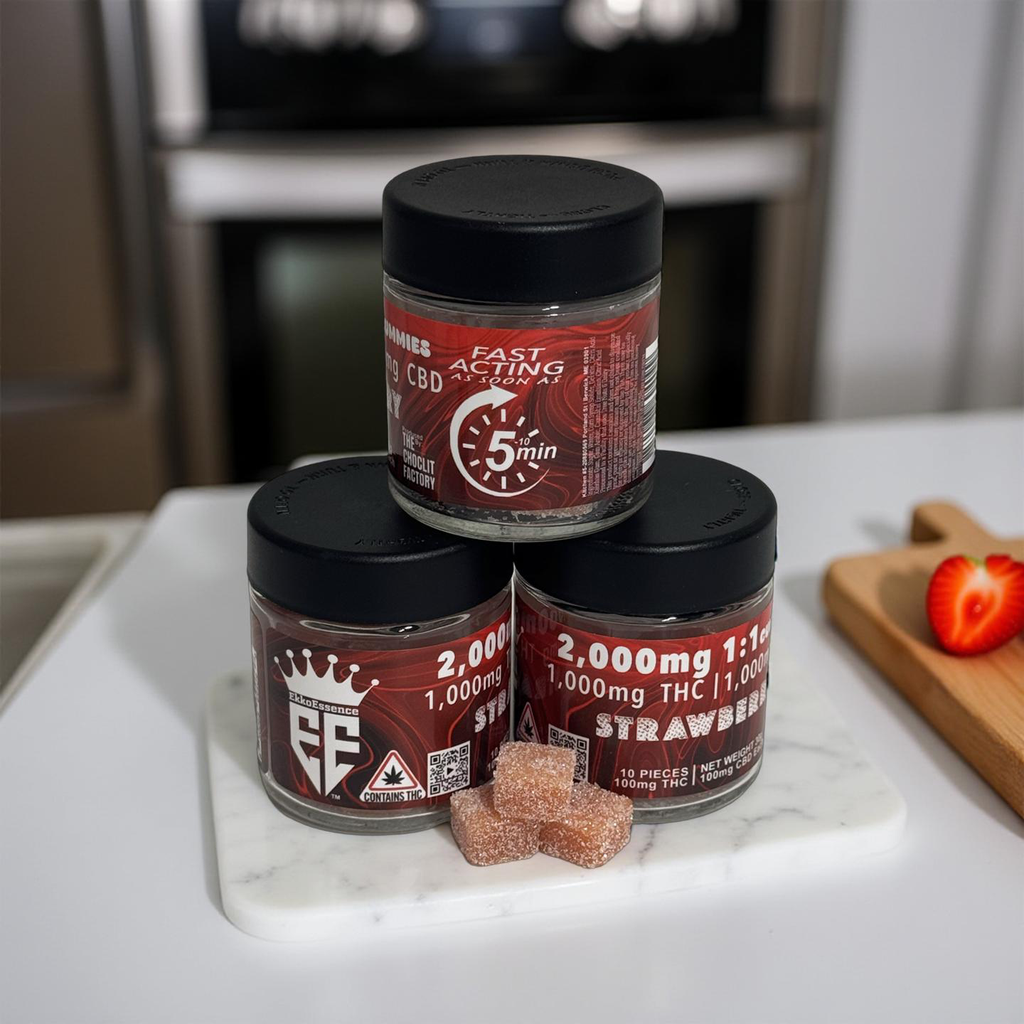 2,000mg Fast Acting 1:1 Gummies Strawberry