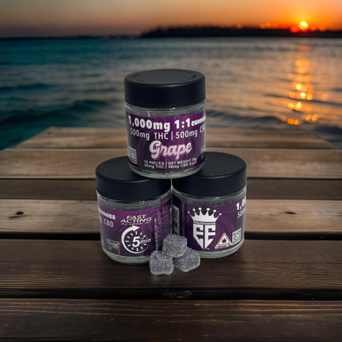 1,000mg Fast Acting 1:1 Gummies Grape